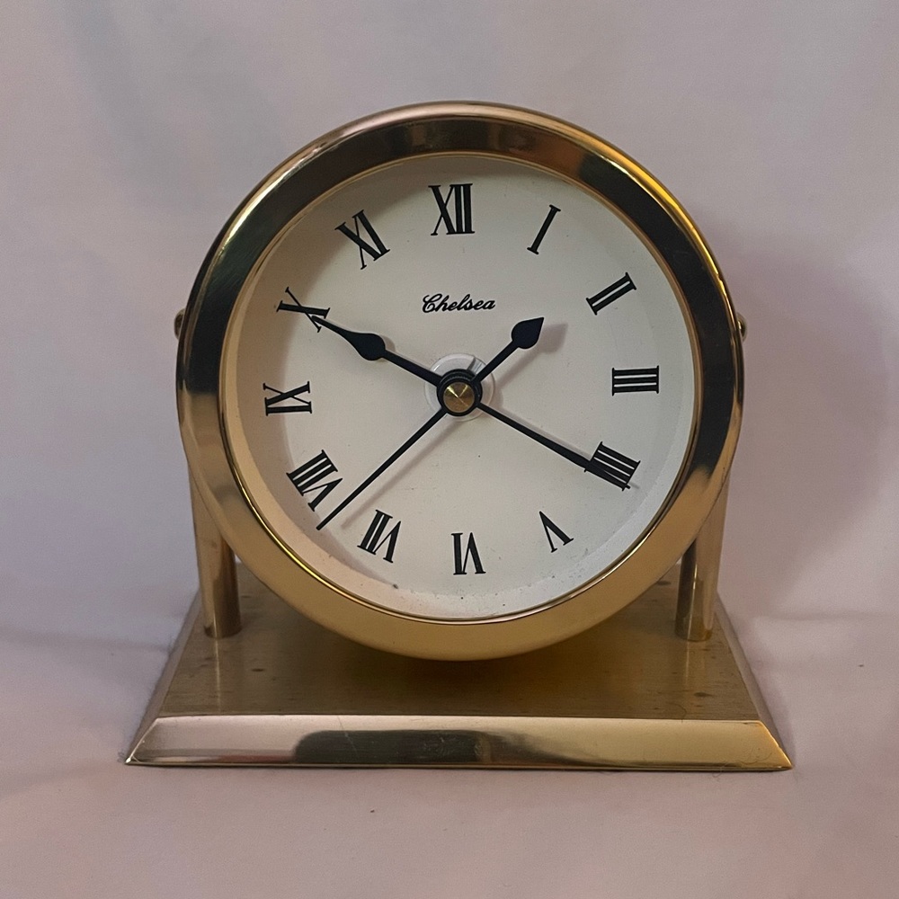 CHELSEA  SOLID BRASS DESK CLOCK - QUARTZ MOVEMENT , 3" FACE - WORKING